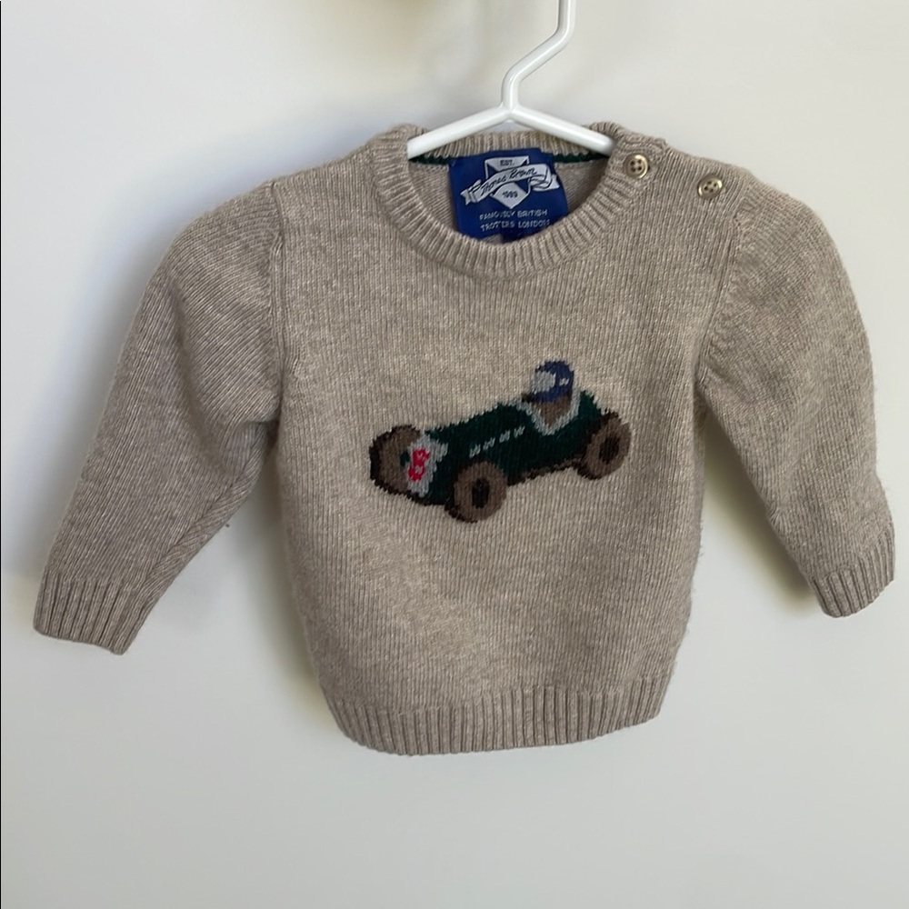 Trotter’s Beige Knit Sweater with Car Motif